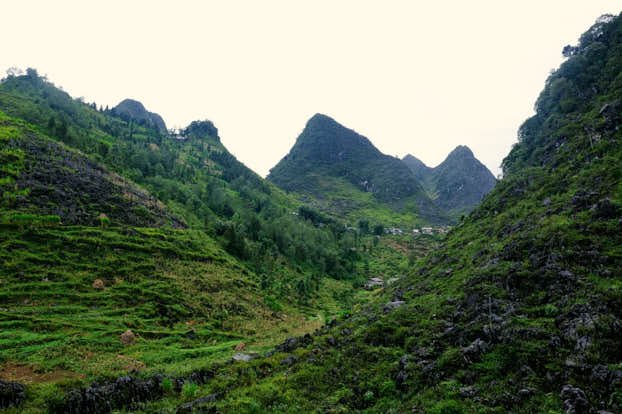 Start of trail, rocky karst valley towards village