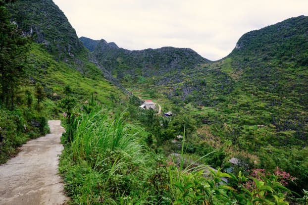 Top of the trail looking back on the village, full of greenery