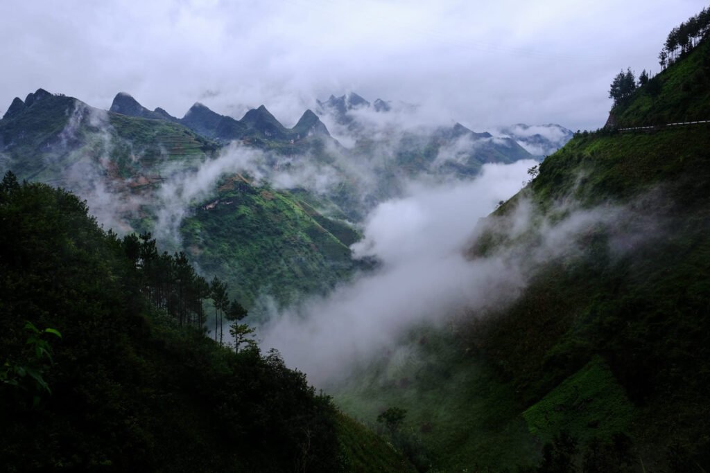 Mist rises in the morning over Tu San Canyon