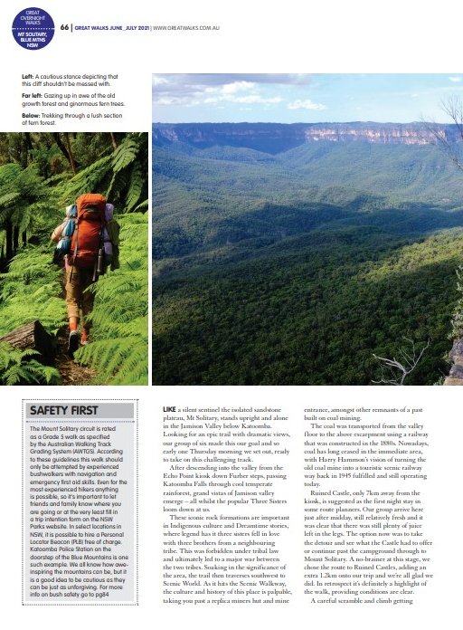 Great Walks Magazine article - Blue Mountains NSW. Page 3.